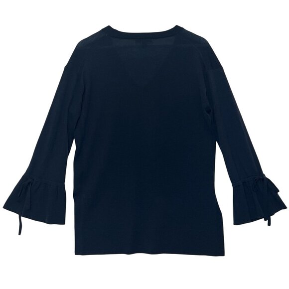 J. Crew Women’s Merino Wool V Neck Small  Sweater drawstring sleeves Navy Blue - Picture 2 of 11